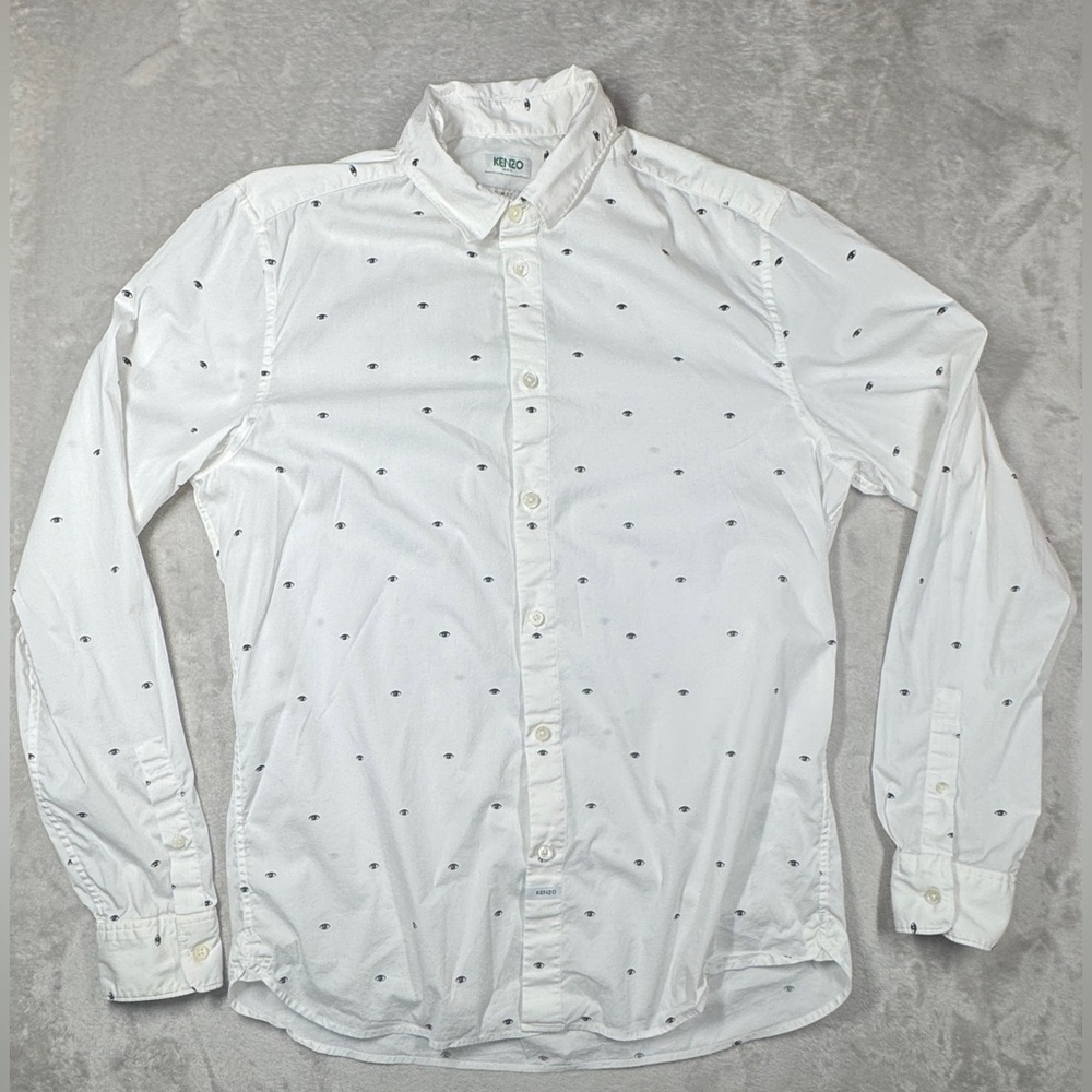 Kenzo Paris White Multi Eye Cotton Poplin Blend Slim Fit Collared Shirt 42-16.5 - Picture 2 of 16
